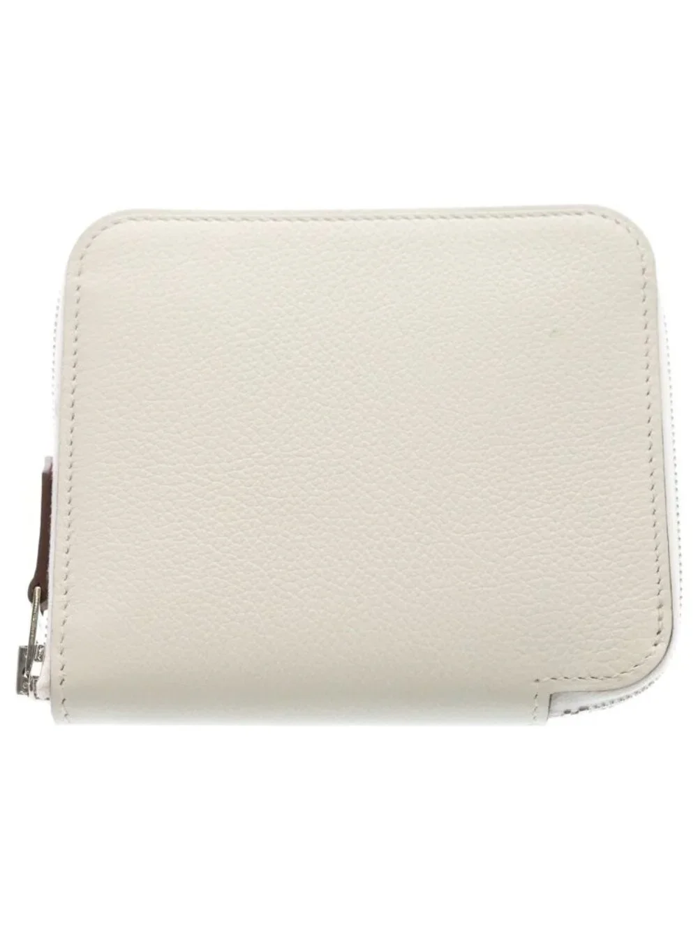 Hermes Azap Compact Veau Epsom Silver Zip Around Wallet White